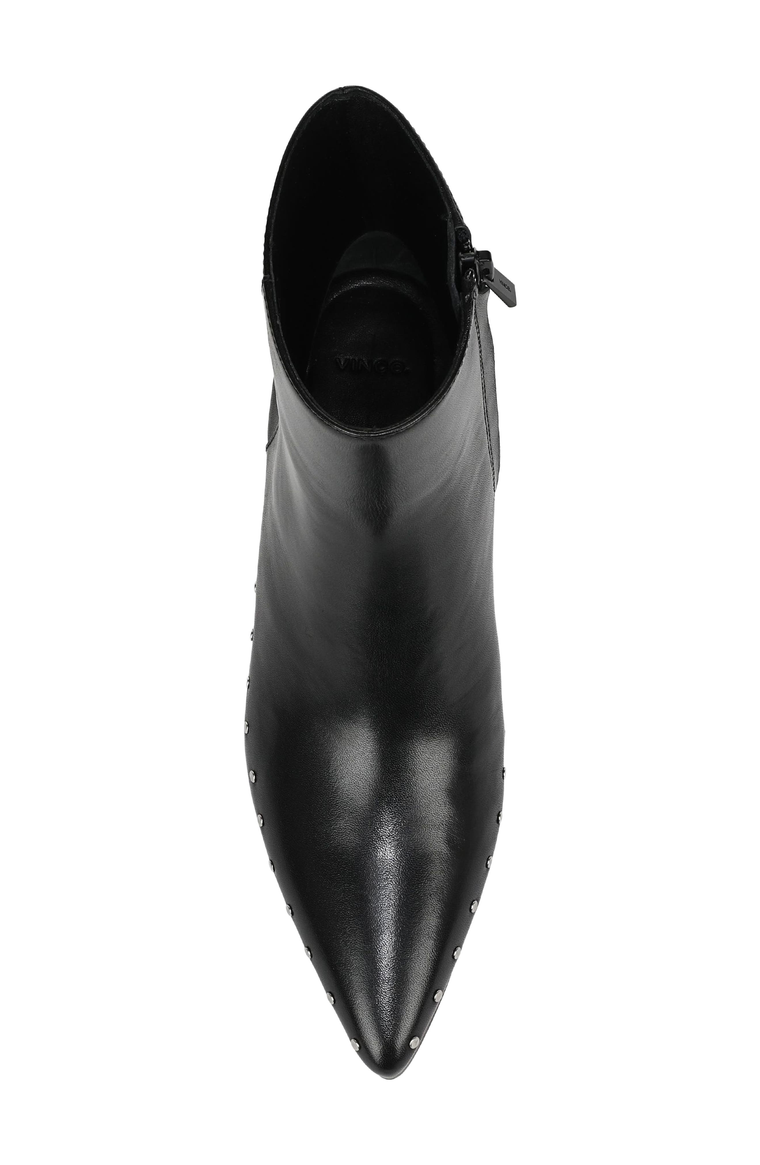 August Pointed Toe Leather Bootie, Alternate, color, BLACK