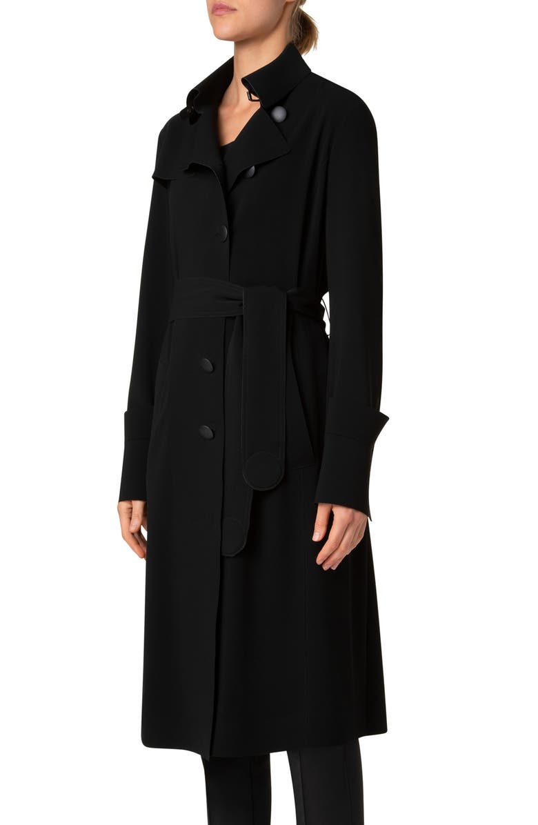 Akris punto Laser Cut Technical Crepe Trench Coat, Alternate, color, Black