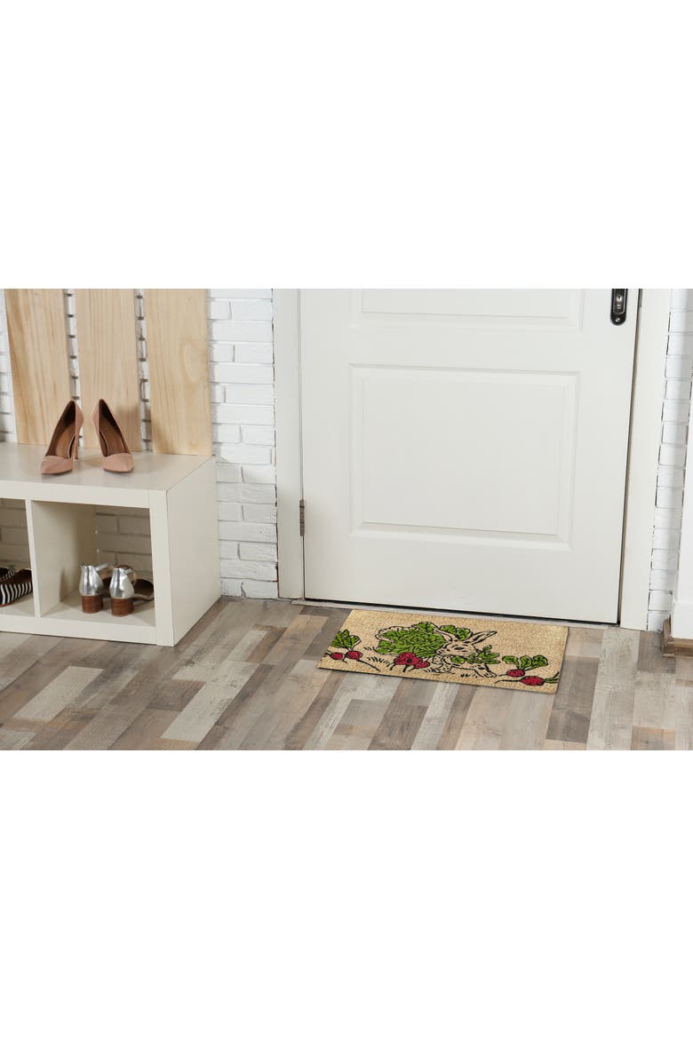 Bunny Eating Radish Easter Coir Door Mat Multicolored Beige, Alternate, color, Yellow