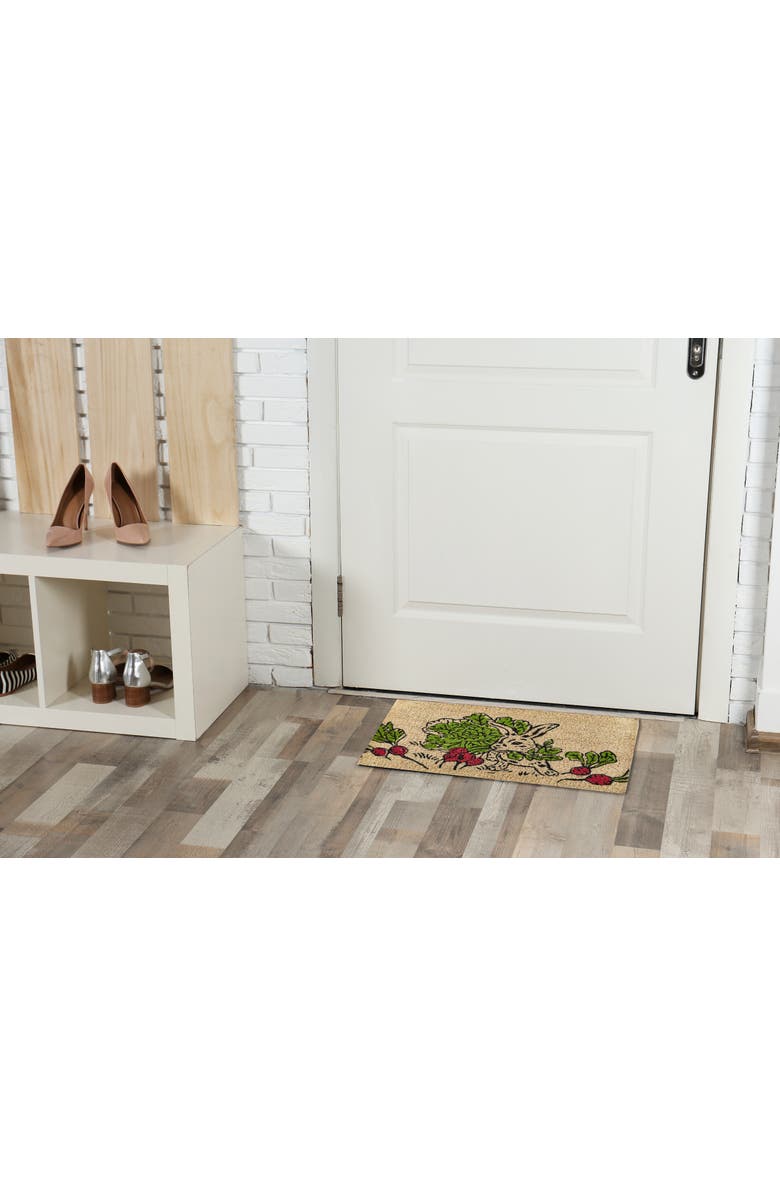 tag Bunny Eating Radish Easter Coir Door Mat Multicolored Beige, Alternate, color, Yellow