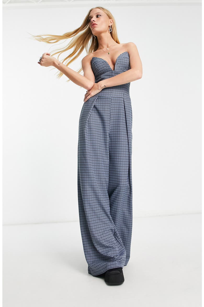 Houndstooth Wide Leg Strapless Jumpsuit, Alternate, color, MULTI