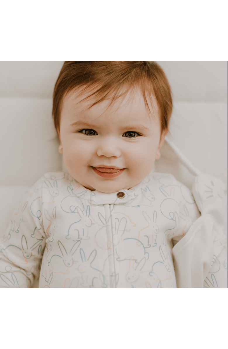 Finn + Emma Organic Zip- up Footie | Bunnies, Alternate, color, Off White