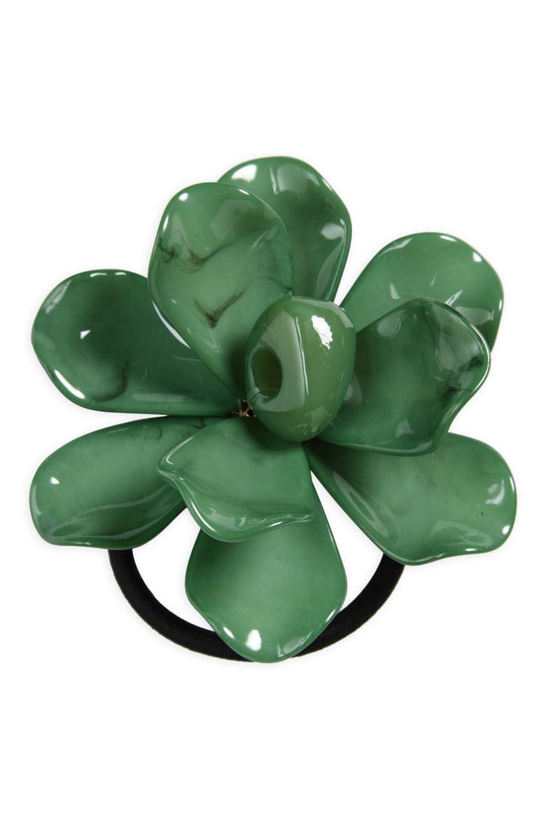 Flower Ponytail Holder, Main, color, GREEN