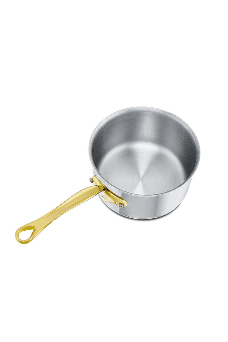 M'Cook B 5-Ply Polished Stainless Steel Sauce Pan With Lid, And Brass Handle, Alternate, color, Silver