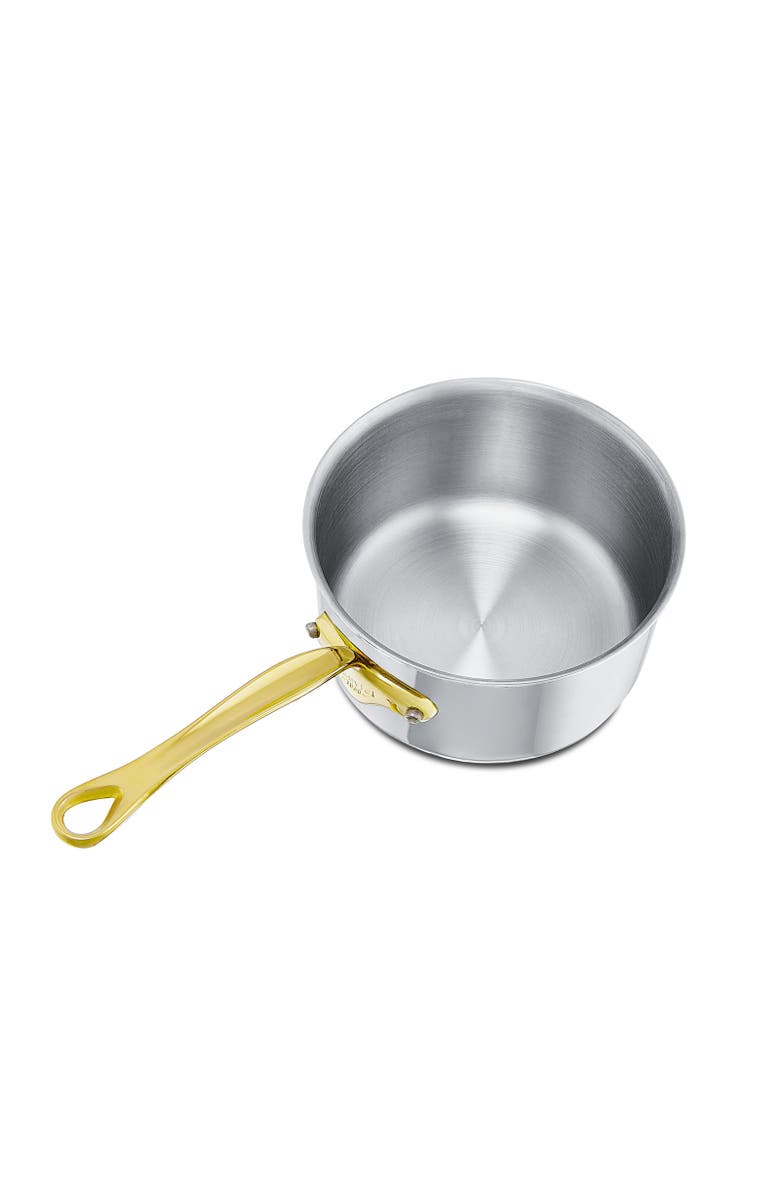 Mauviel M'Cook B 5-Ply Polished Stainless Steel Sauce Pan With Lid, And Brass Handle, Alternate, color, Silver
