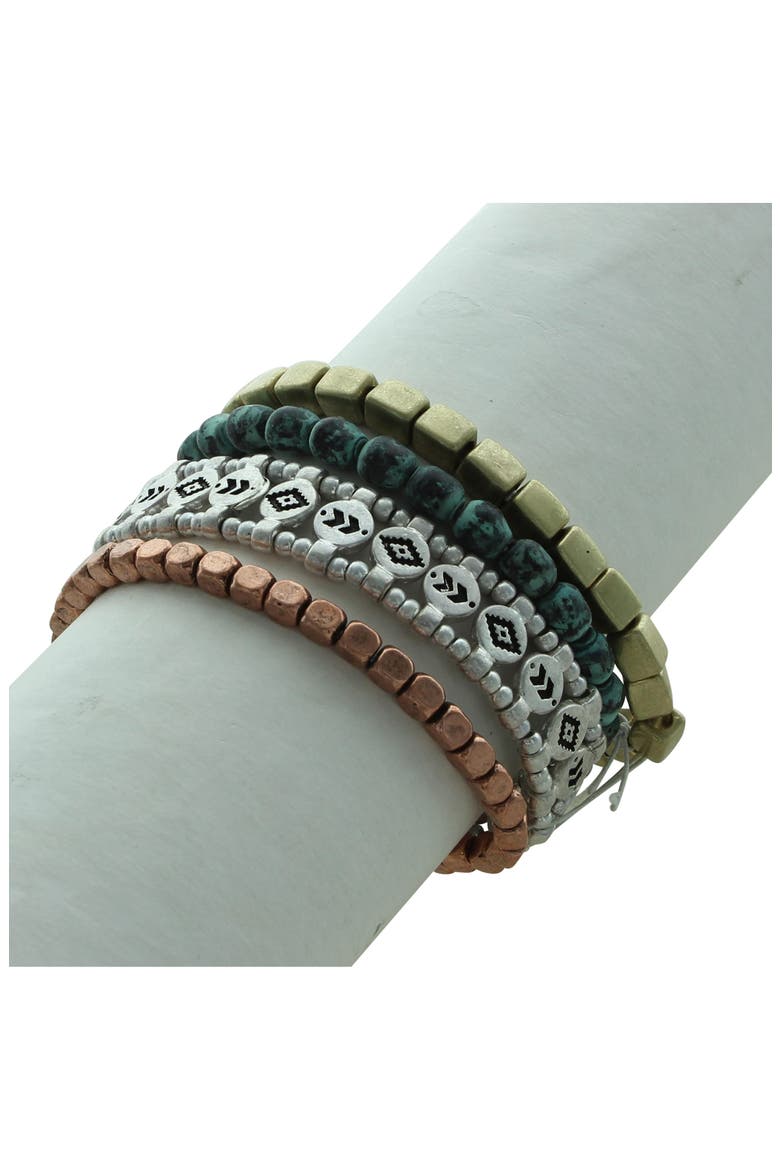 Set of 4 Salma Mixed Stretch Bracelets, Alternate, color, PATINA / MULTI