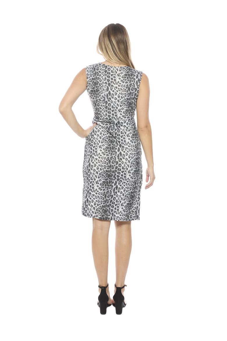 Womens Cheetah V-Neck Sleeveless Faux Wrap Tulip Hem Midi Dress, Alternate, color, Black Multi