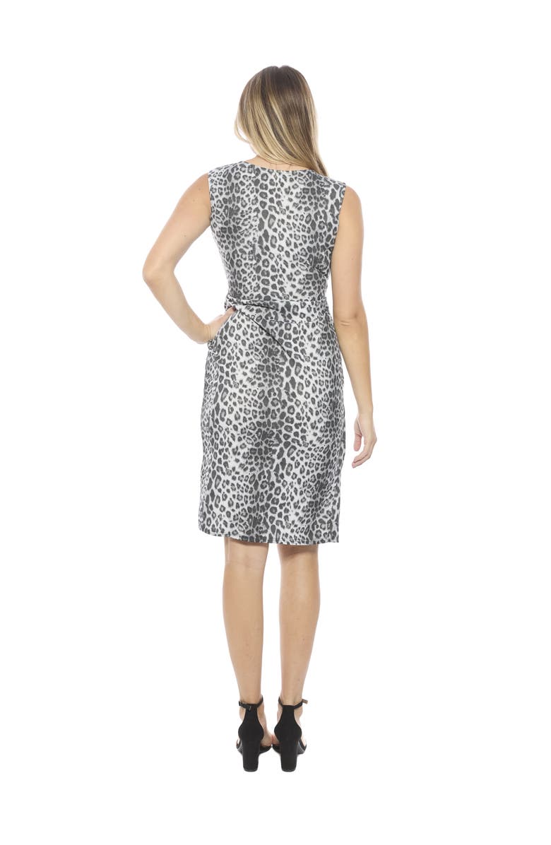 24seven Comfort Apparel Womens Cheetah V-Neck Sleeveless Faux Wrap Tulip Hem Midi Dress, Alternate, color, Black Multi