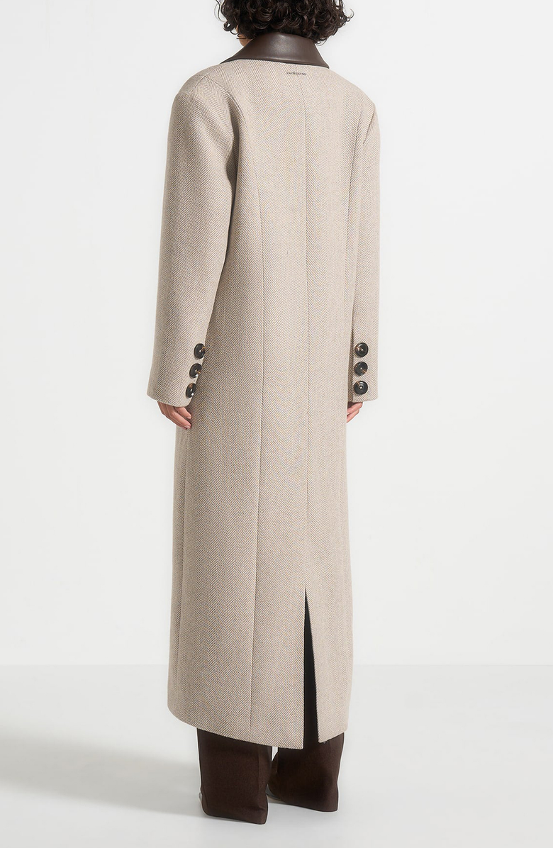 Manière De Voir Anissa Herringbone Wool Oversized Coat with Leather Belt, Alternate, color, Beige