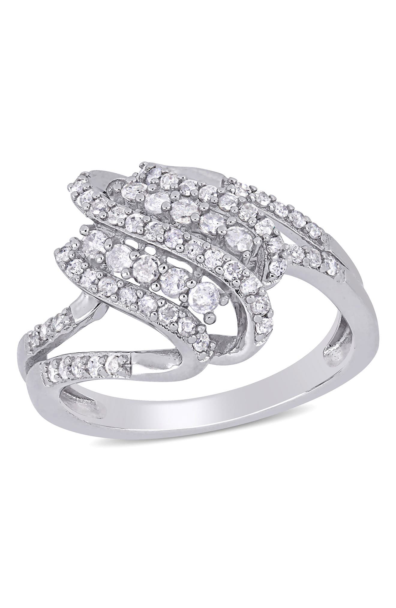 DELMAR Sterling Silver Diamond Spiral Ring - 0.50 ctw