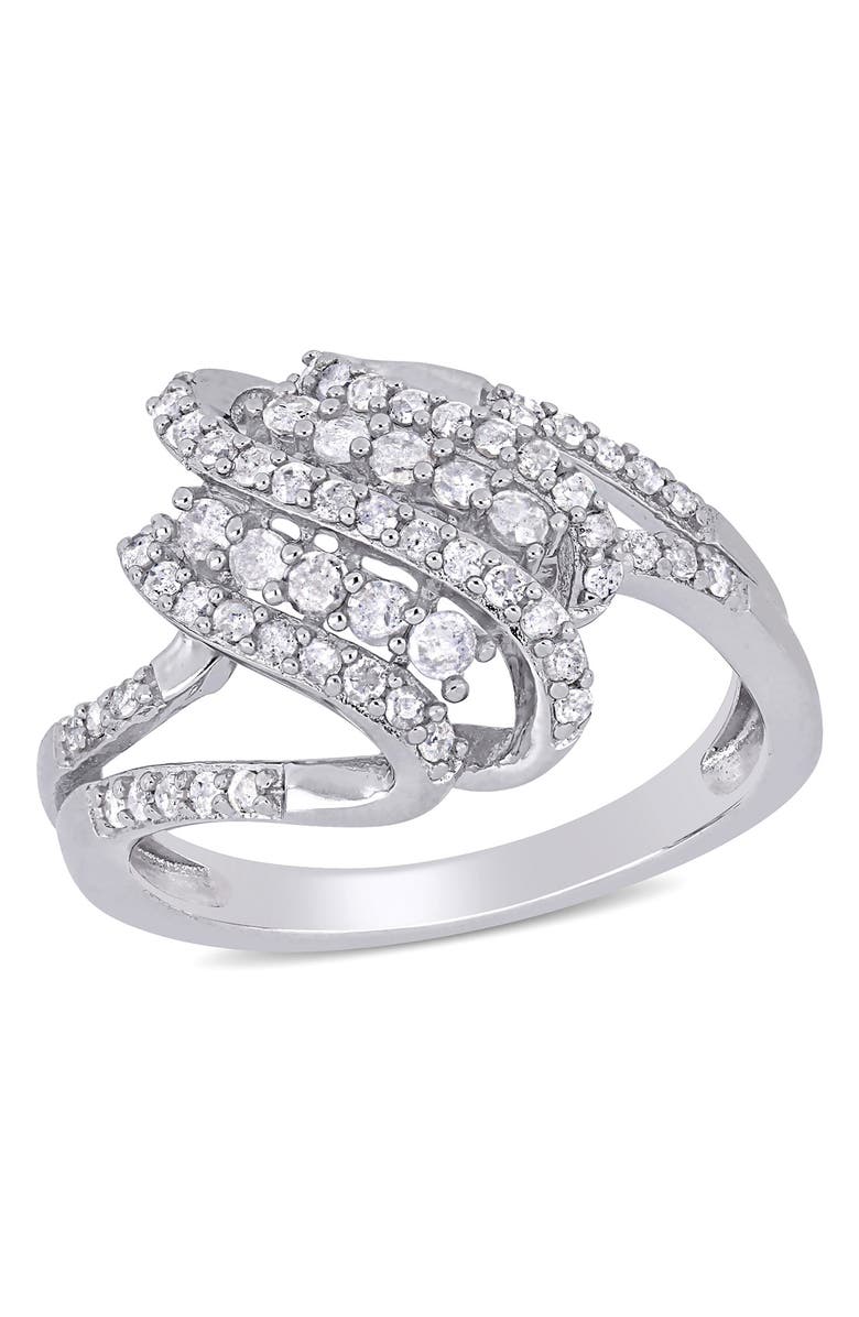 DELMAR Sterling Silver Diamond Spiral Ring - 0.50 ctw, Main, color, Silver