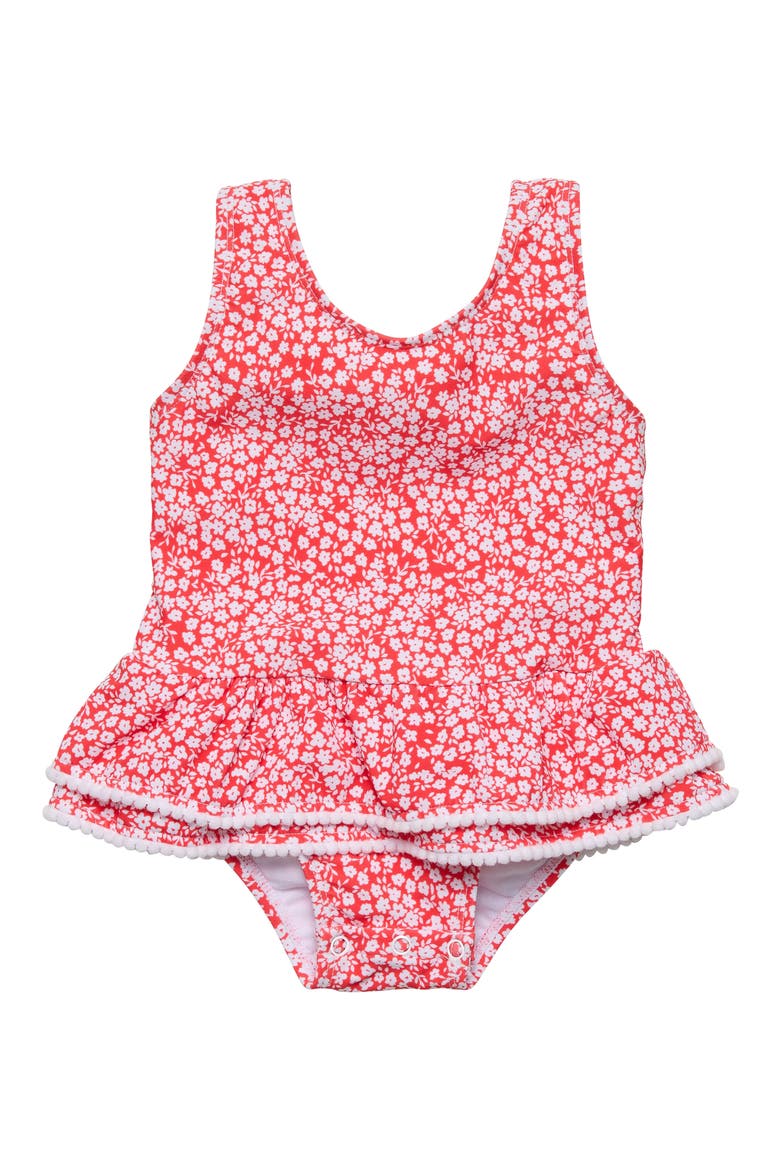 Ditsy Bloom Skirted One-Piece Swimsuit, Main, color, RED