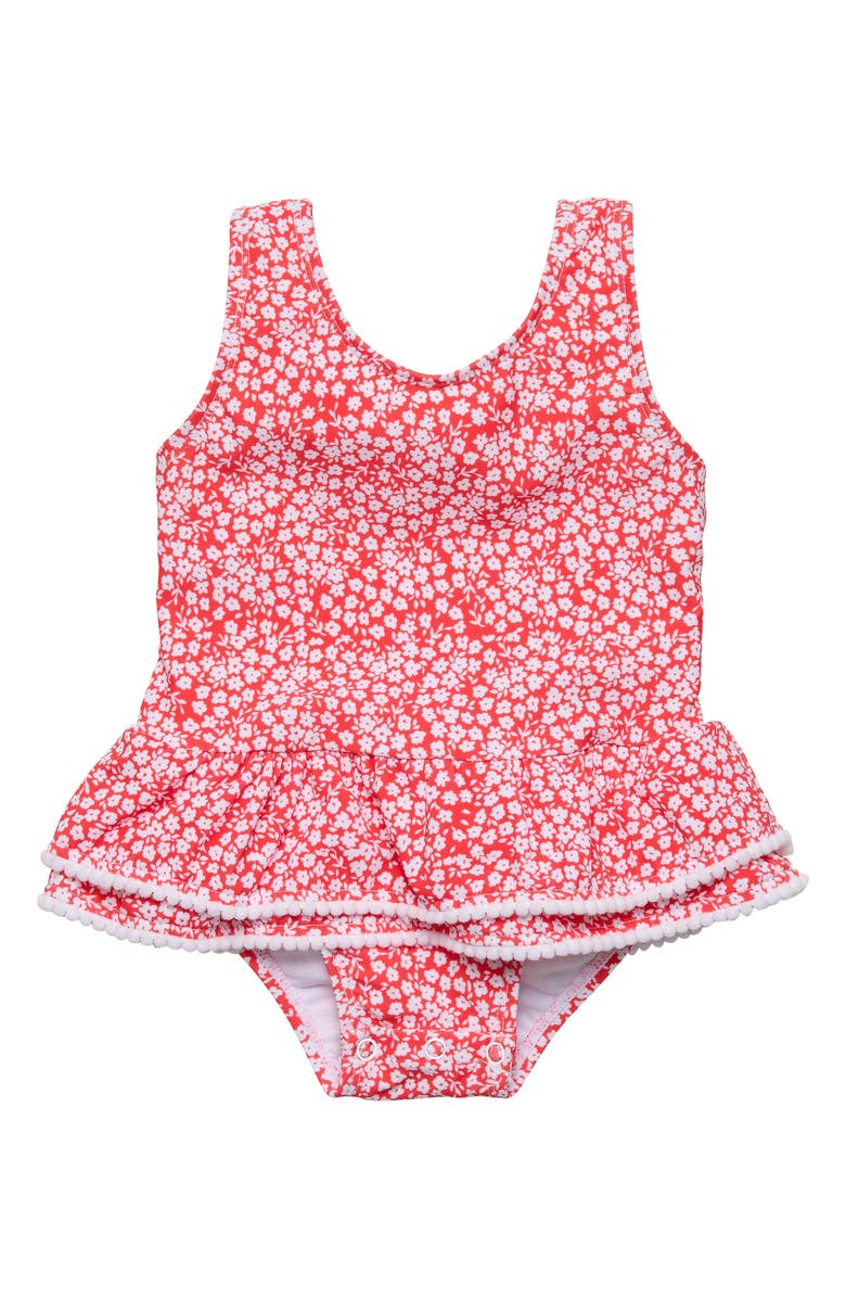 Snapper Rock Ditsy Bloom Skirted One-Piece Swimsuit, Main, color, Red