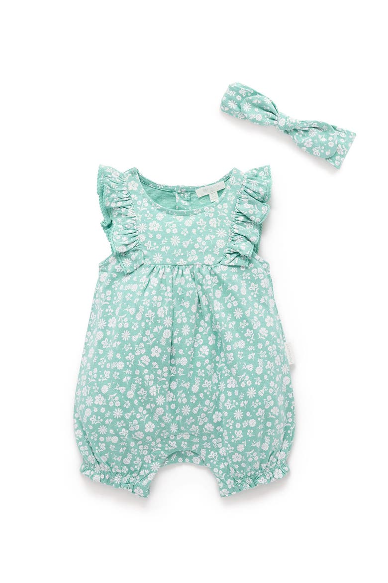 Ruffle Shortie Romper & Headband Set, Main, color, Silhouette Print