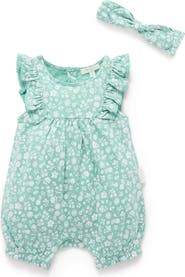 Purebaby Ruffle Shortie Romper & Headband Set