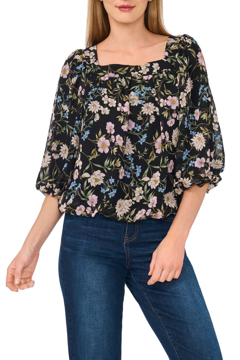 Square Neck Bubble Top, Main, color, RICH BLACK