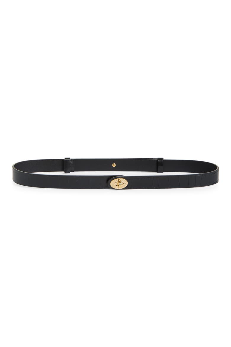 Cotswolds Croc Embossed Leather Belt, Main, color, BLACK/ GOLD HDW