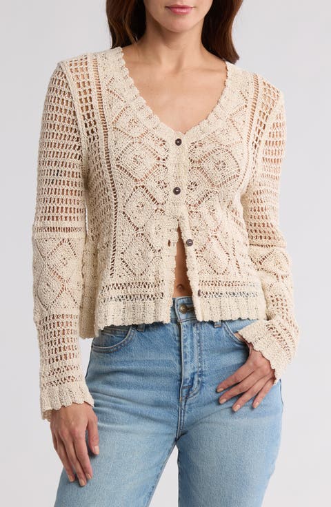 Crochet Stitch Button Front Cardigan