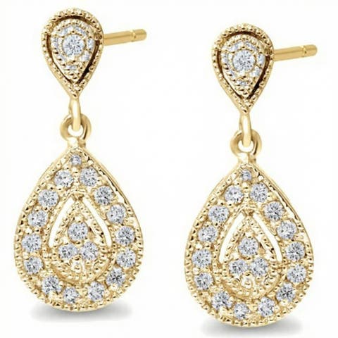 1/2Ct Diamond Pear Shape Dangle Earrings 5/8" Tall Screw Back