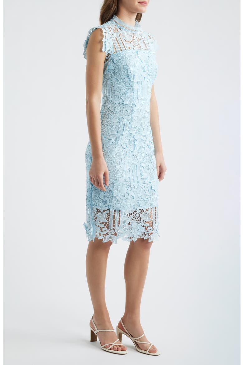 Floral Appliqué Lace Sheath Dress, Alternate, color, BLUE
