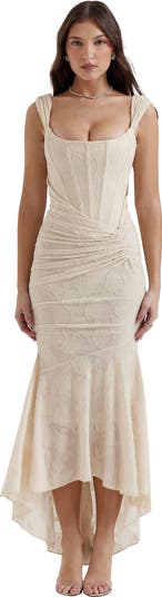 Cesca Floral Ruched High-Low Corset Dress