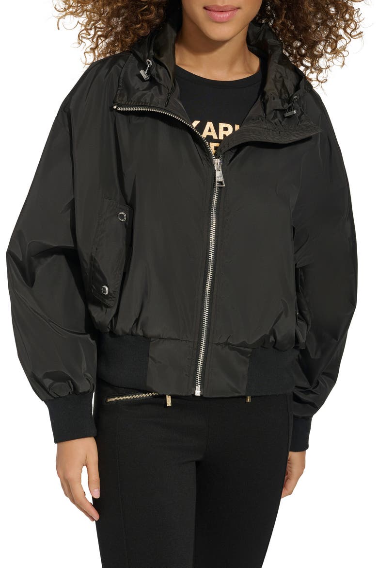 Logo Collar Bomber Jacket, Main, color, BLACK