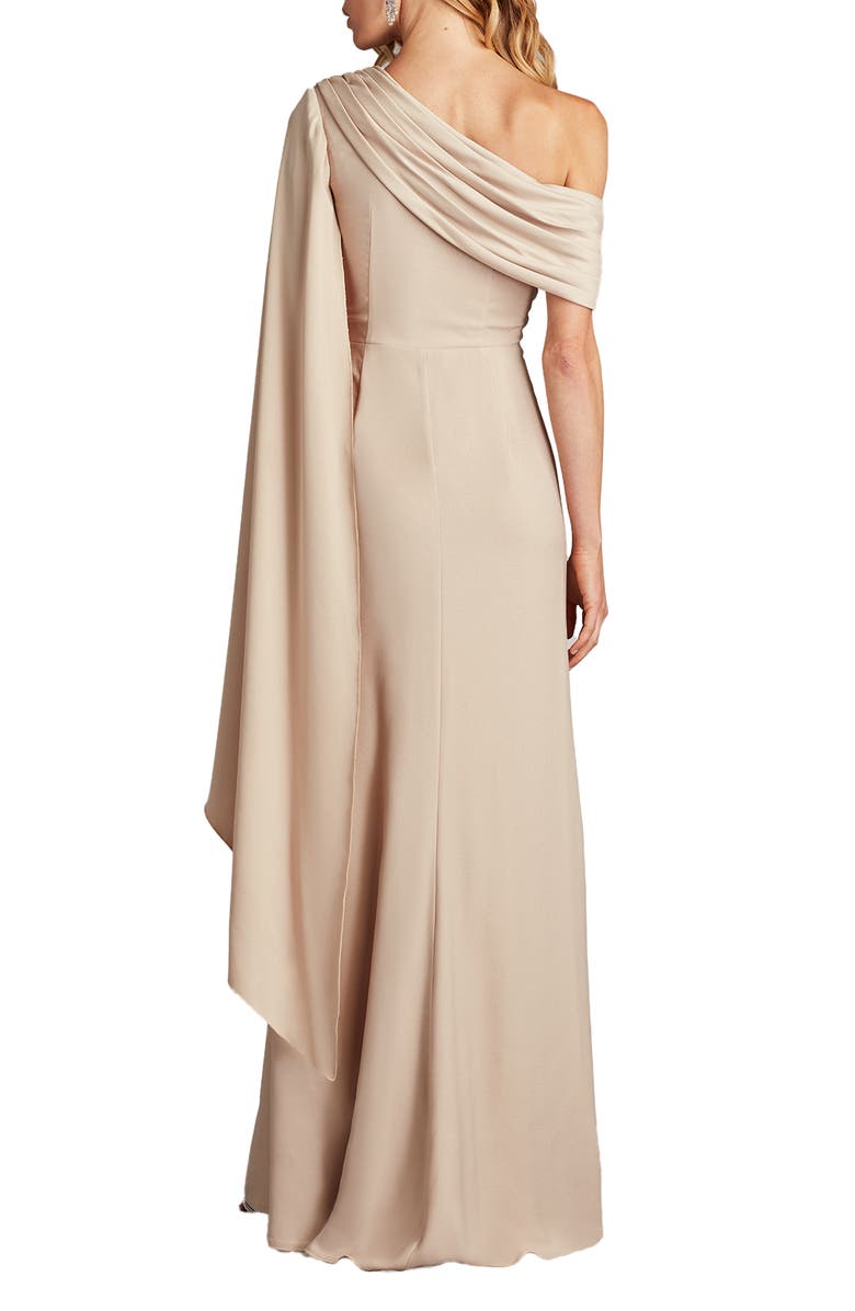 Tadashi Shoji Ember One-Shoulder Draped Gown, Alternate, color, Champagne