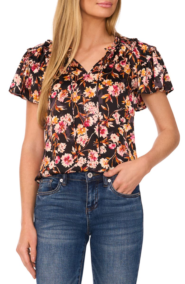 CeCe Floral Flutter Sleeve Top, Main, color,