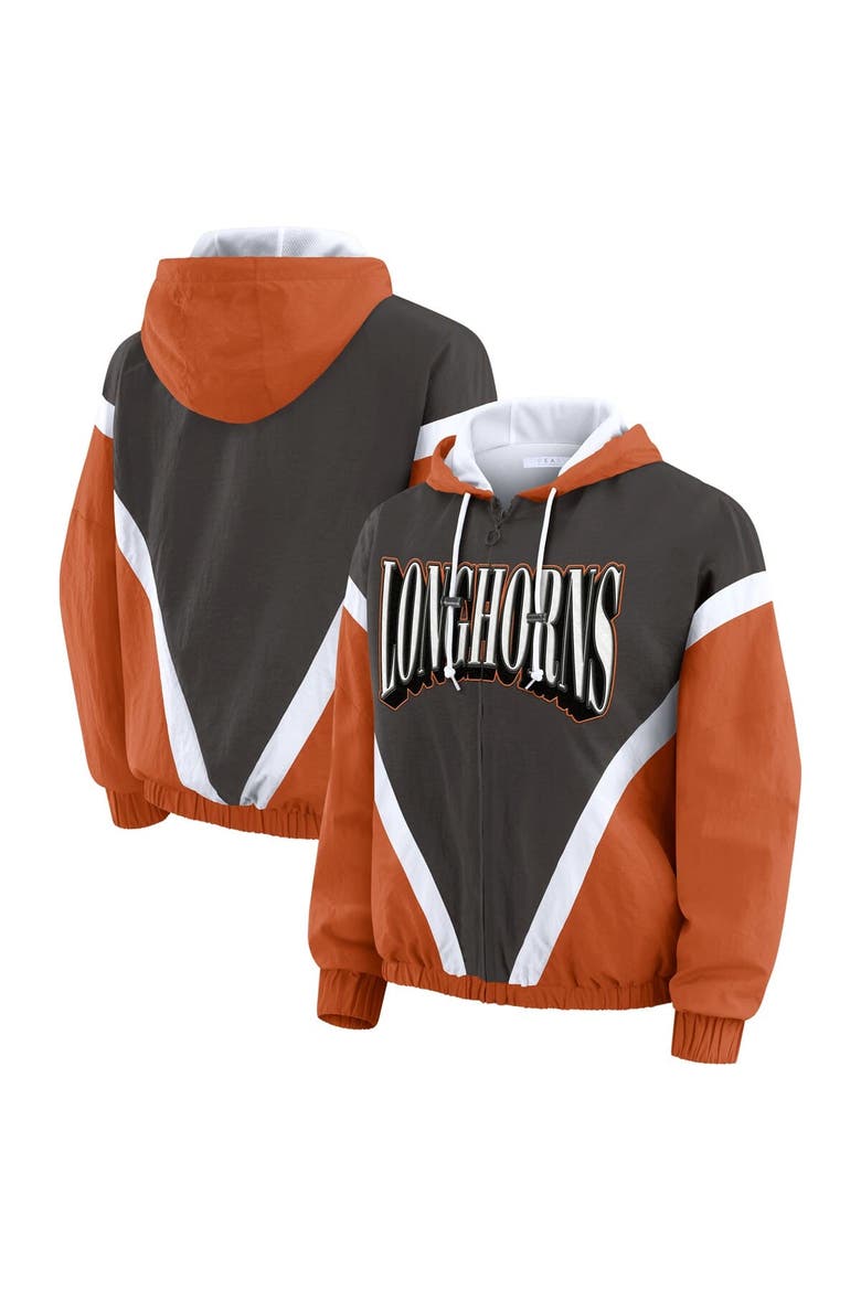 Women's WEAR by Erin Andrews Burnt Orange/Gray Texas Longhorns Colorblock Full-Zip Hoodie Windbreaker Jacket, Main, color, Burnt Orange