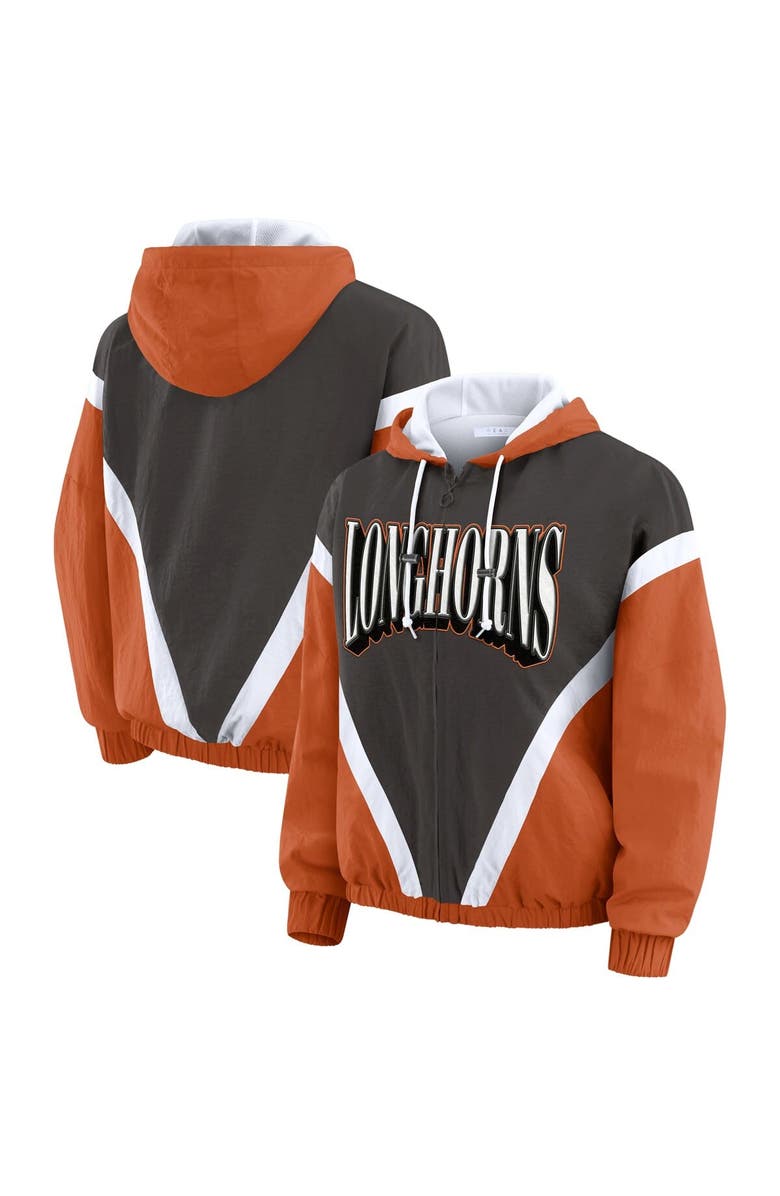 WEAR by Erin Andrews Women's WEAR by Erin Andrews Burnt Orange/Gray Texas Longhorns Colorblock Full-Zip Hoodie Windbreaker Jacket, Main, color, Burnt Orange