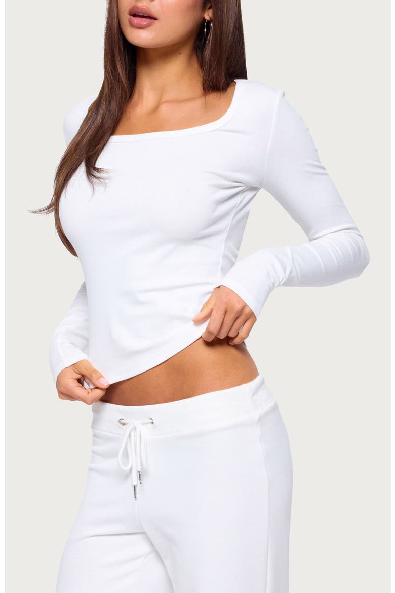 Flossy Ribbed Long Sleeve T-Shirt, Alternate, color, WHITE