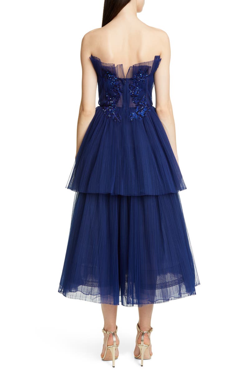 Pamella Roland Strapless Beaded Tulle Midi Dress, Alternate, color,