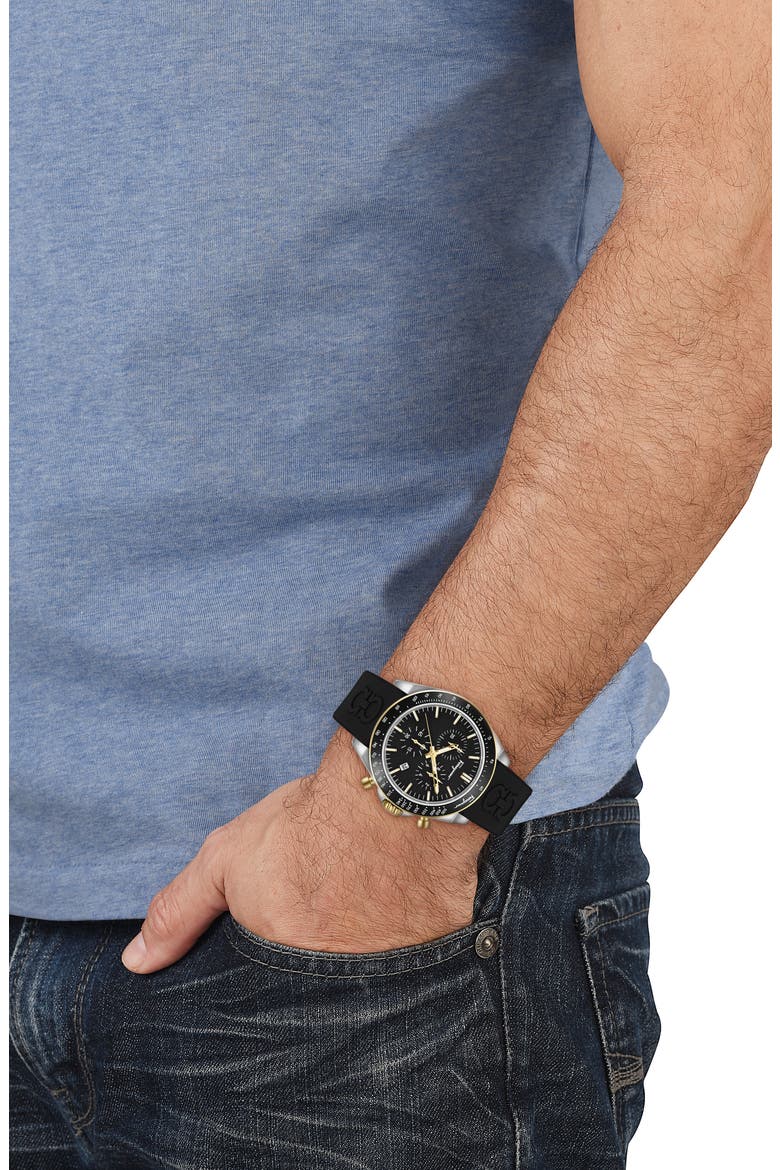 Chronograph Silicone Strap Watch, 43mm, Alternate, color, SILVER