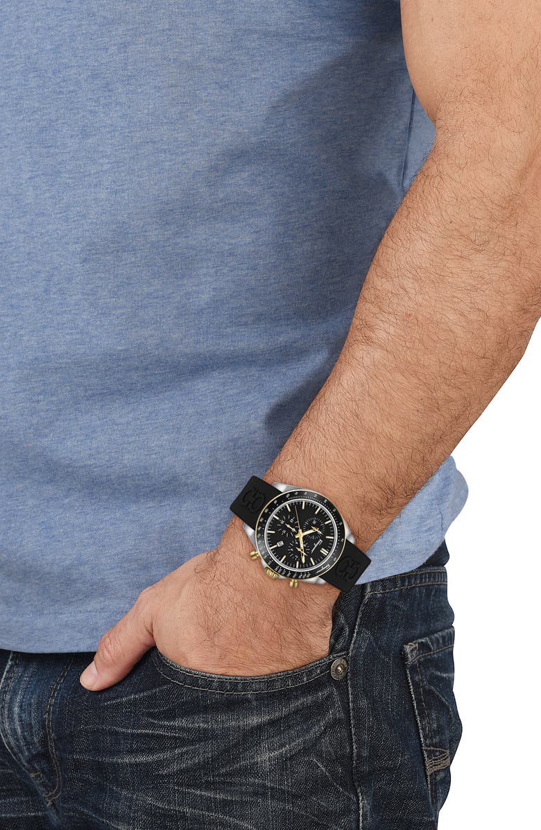 FERRAGAMO Chronograph Silicone Strap Watch, 43mm, Alternate, color, Silver