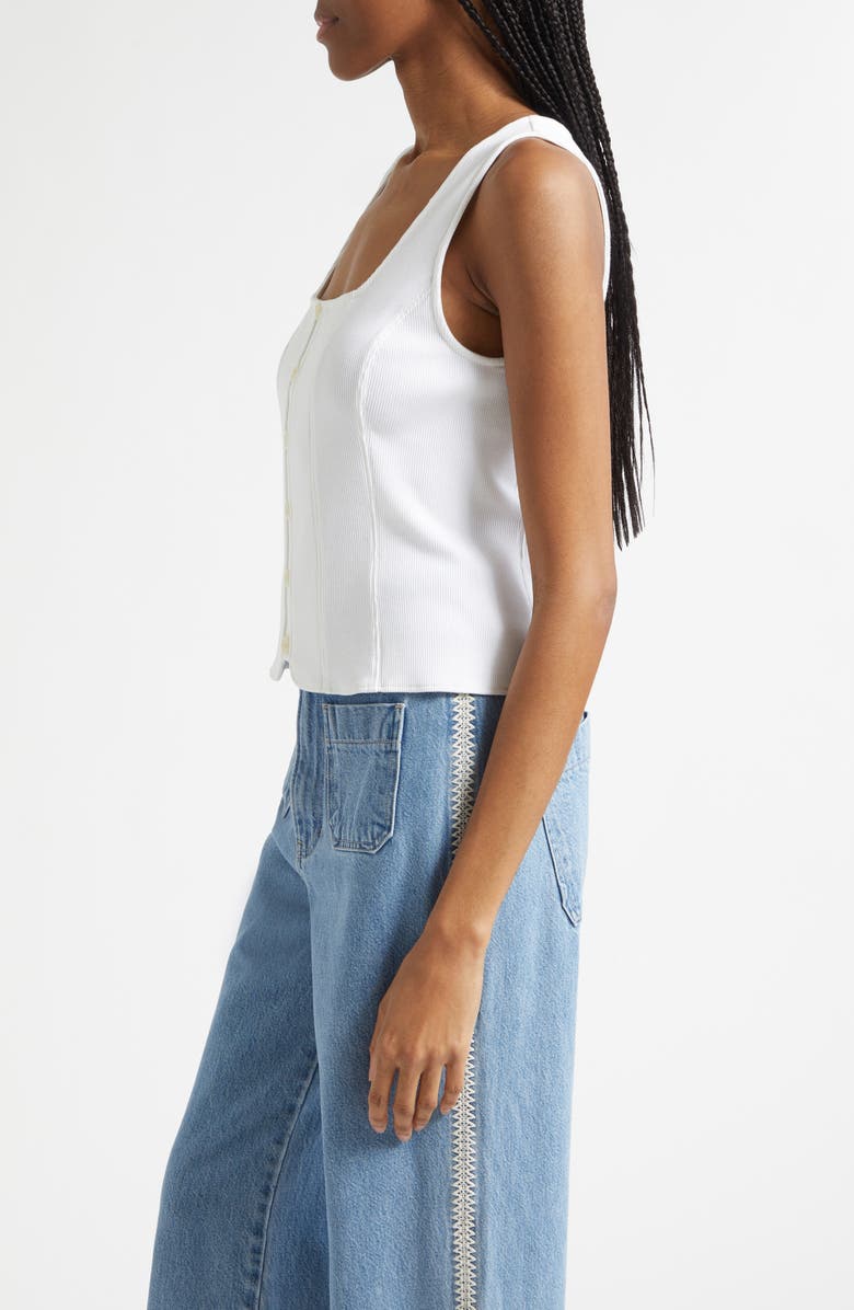 Veronica Beard Quenby Stretch Cotton Square Neck Tank, Alternate, color, White
