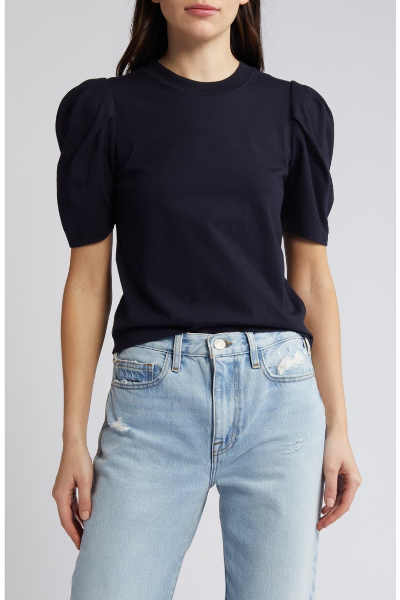 Draped Short Sleeve Organic Cotton T-Shirt, Main, color, NAVY