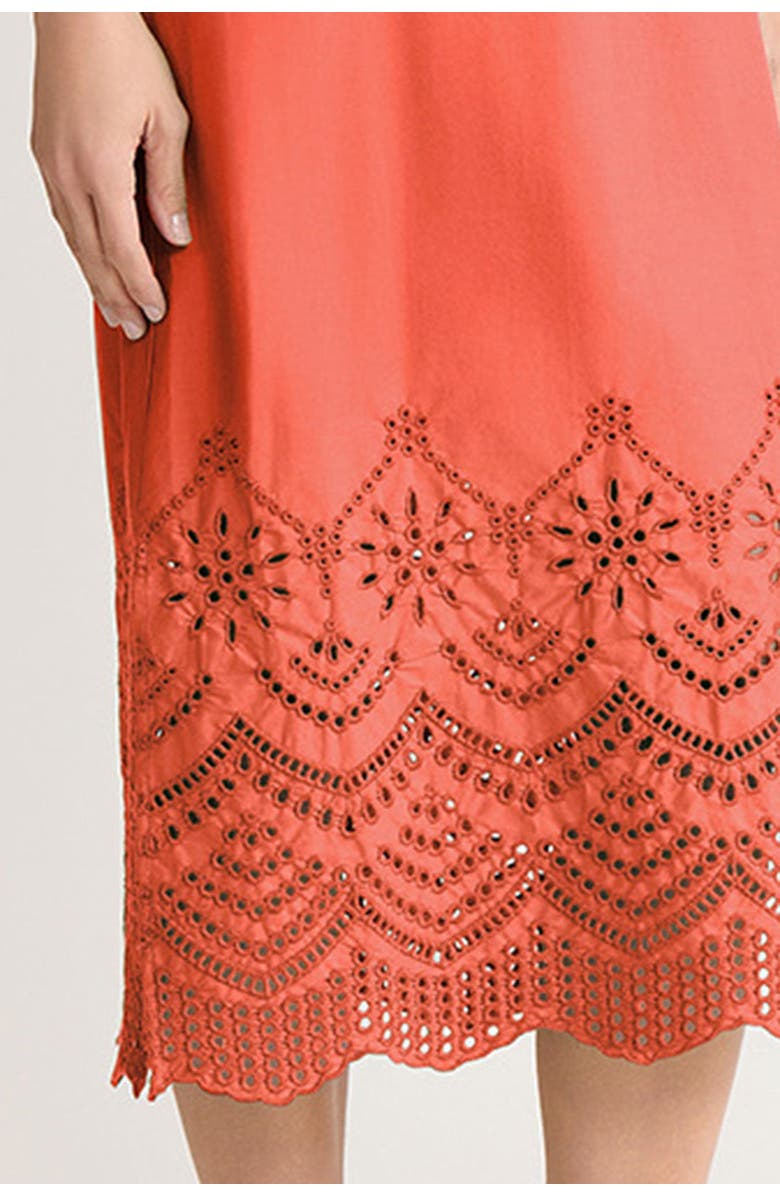 Ming Wang Eyelet Straight Cotton Maxi Dress, Alternate, color, Sunkist Coral