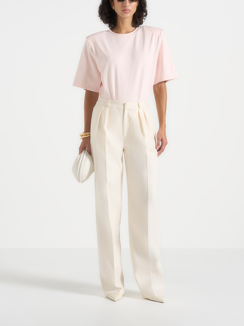 Manière De Voir Mia Wide Shoulder Bodysuit T-shirt In Pink