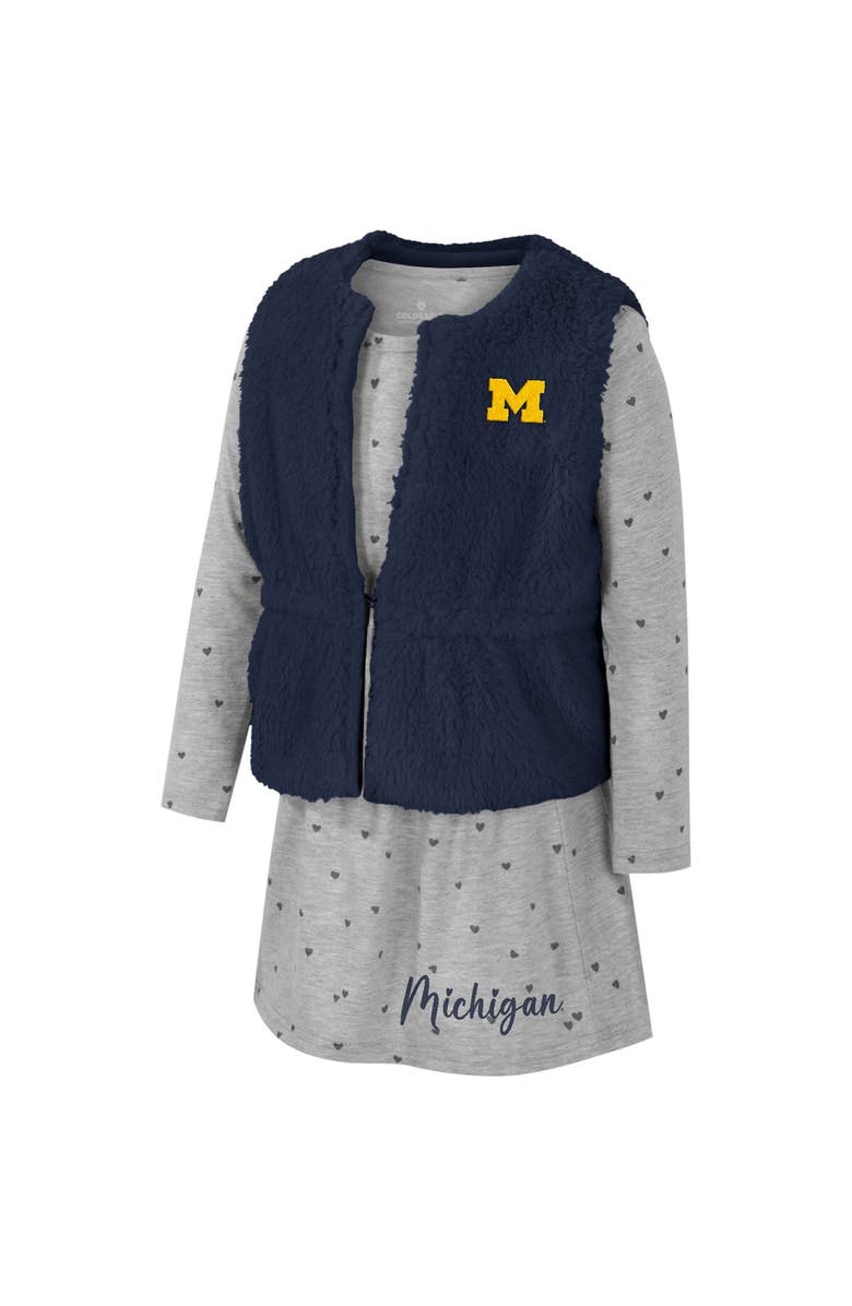 COLOSSEUM Girls Toddler Colosseum Navy Michigan Wolverines Meowing Vest & Dress Set, Alternate, color, 