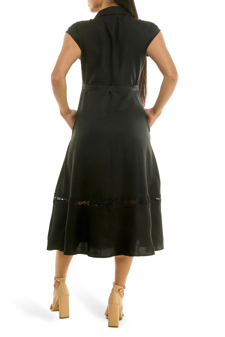 Cap Sleeve Lace Trim Midi Shirtdress, Alternate, color, BLACK