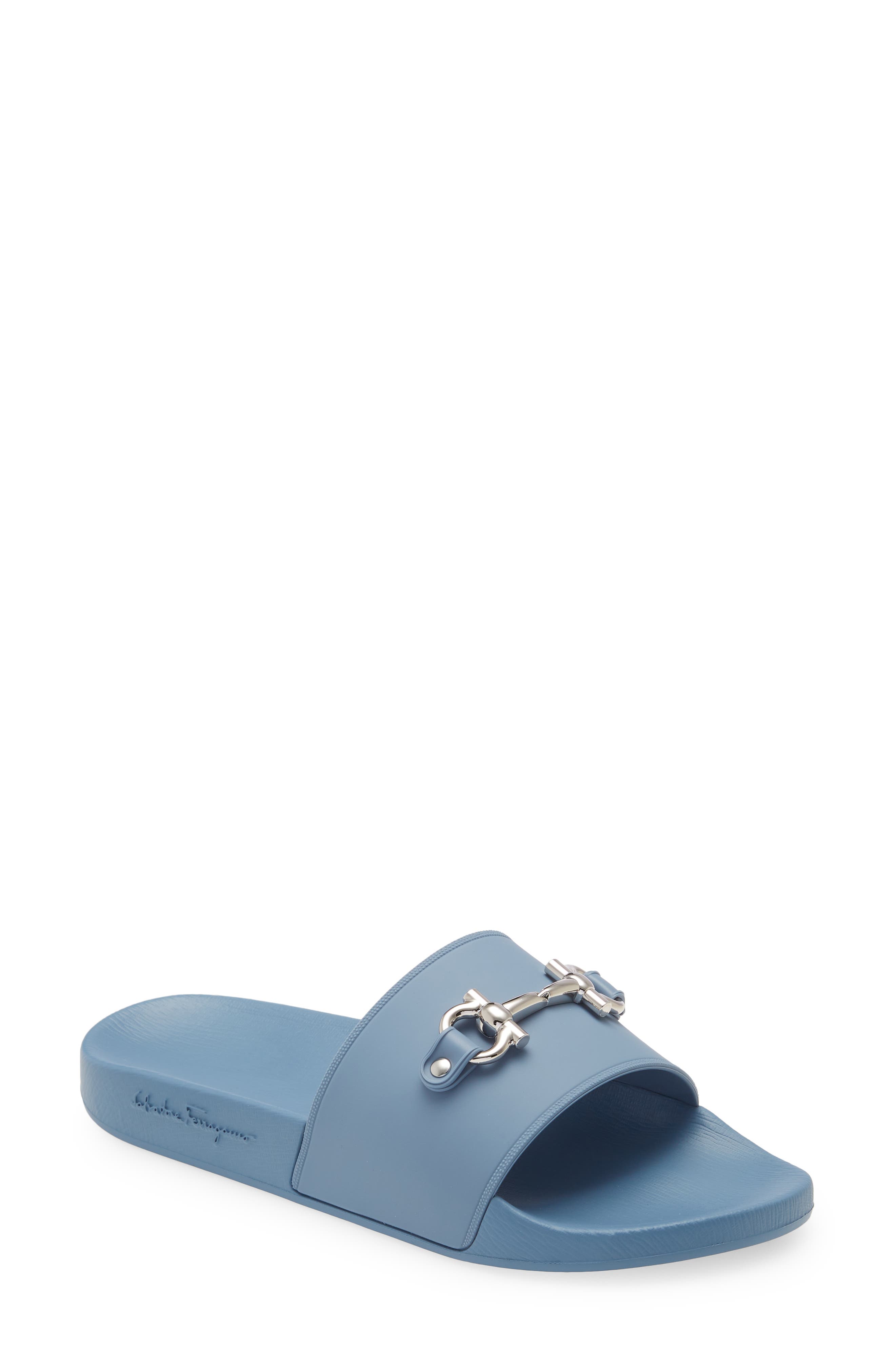 Salvatore Ferragamo Groove 11 Slide Sandal, Main, color, BLUE