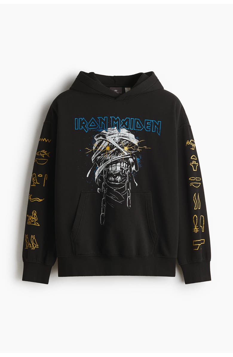H&M Oversized Fit Printed Hoodie, Main, color, Black/Iron Maiden