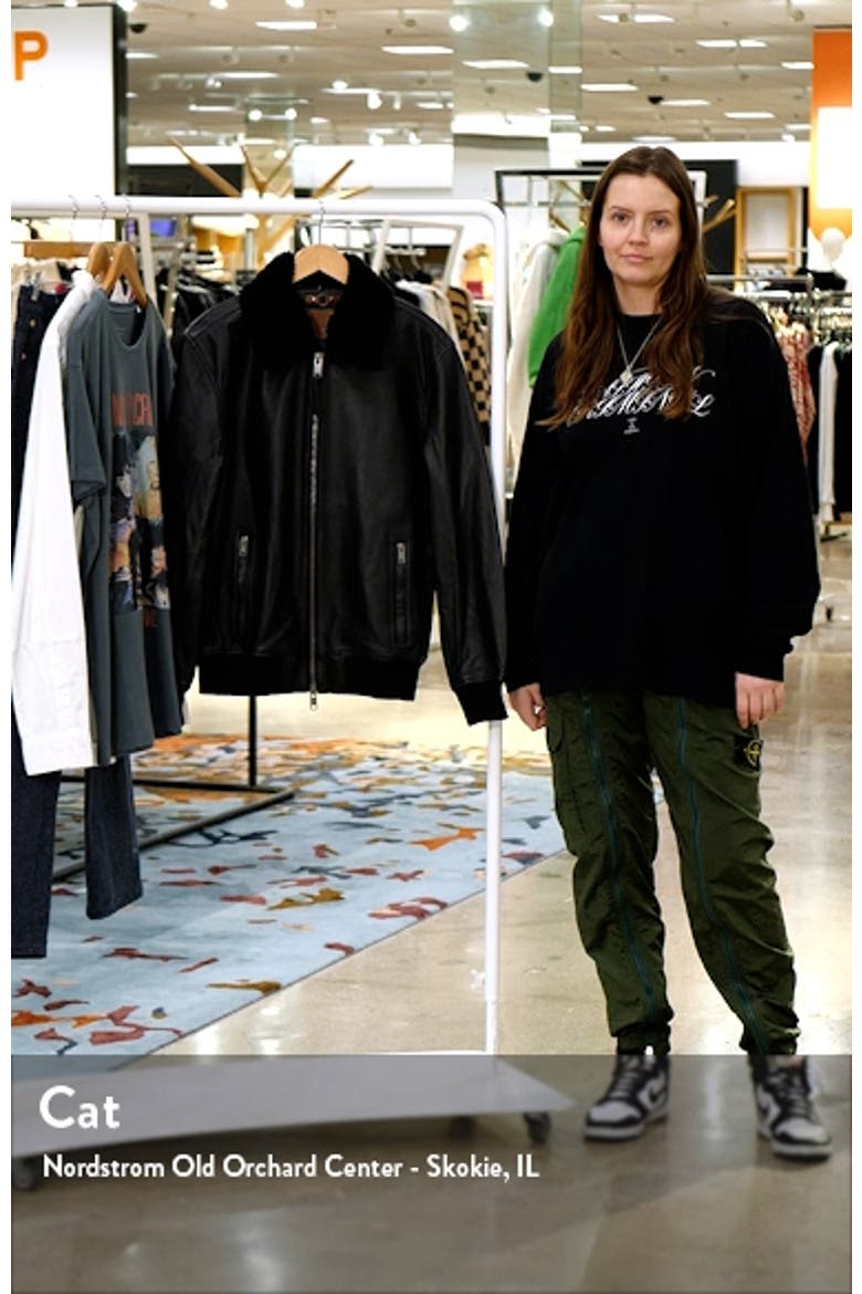 Leather Bomber Jacket with Removable Faux Shearling Collar video