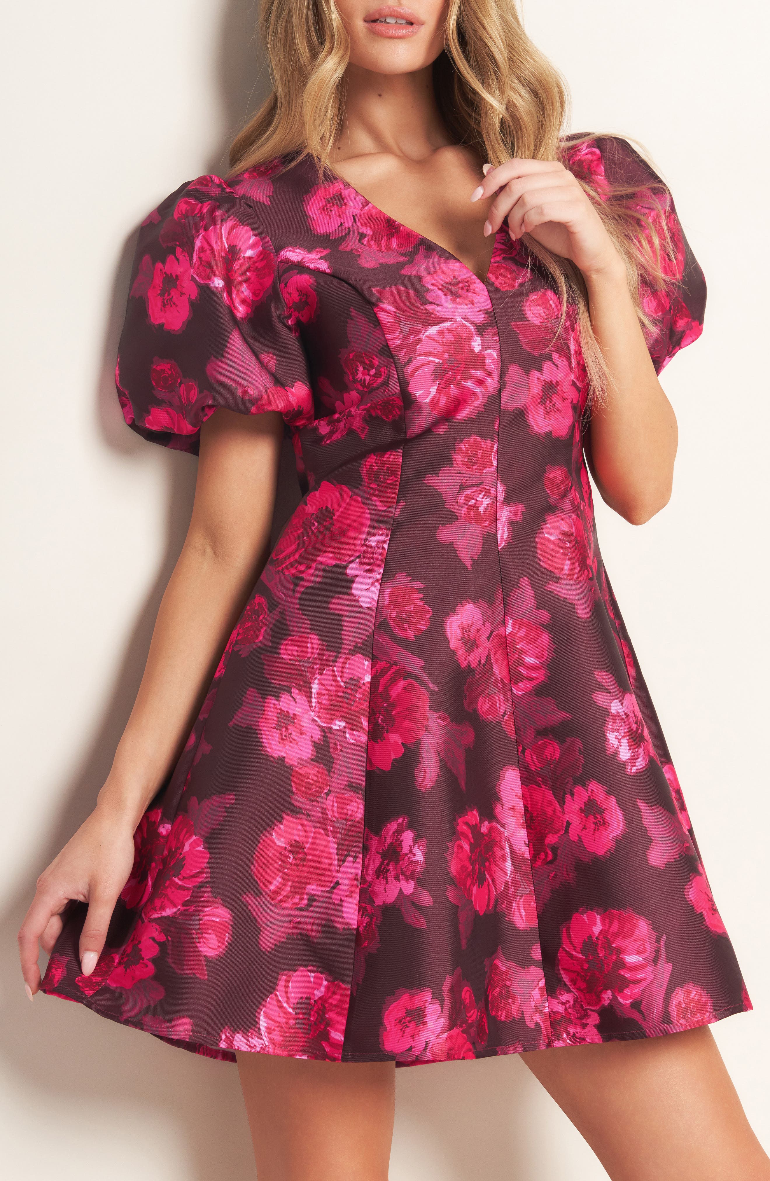 FLYING TOMATO Puff Sleeve Fit and Flare Dress (Women) | Nordstromrack