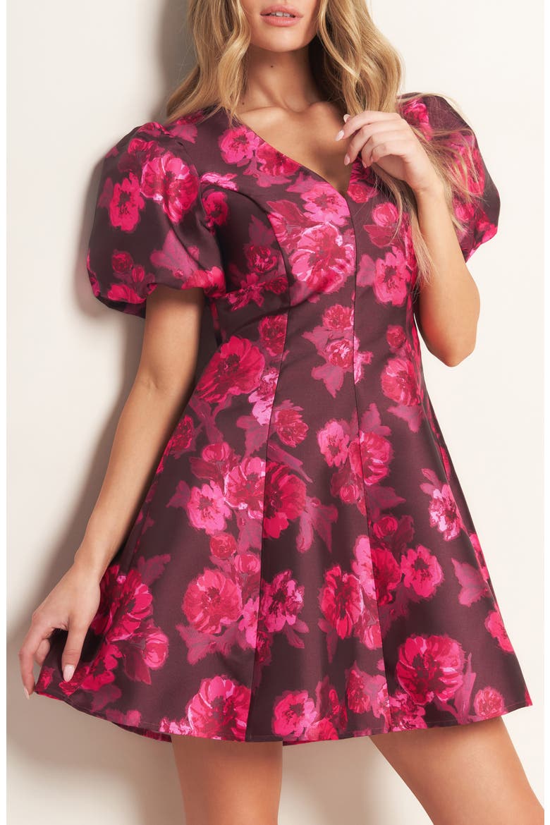 Puff Sleeve Fit and Flare Dress, Alternate, color, BURGUNDY