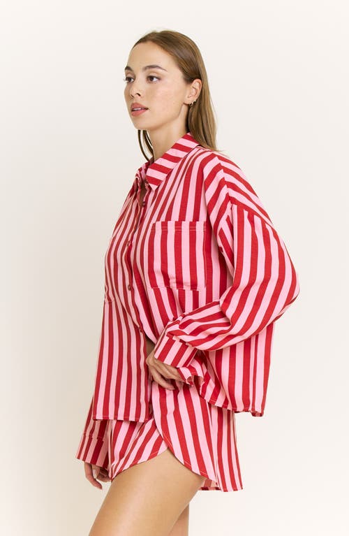 Honeydew Brunch Date Long Sleeve Shorts Pajamas In Red