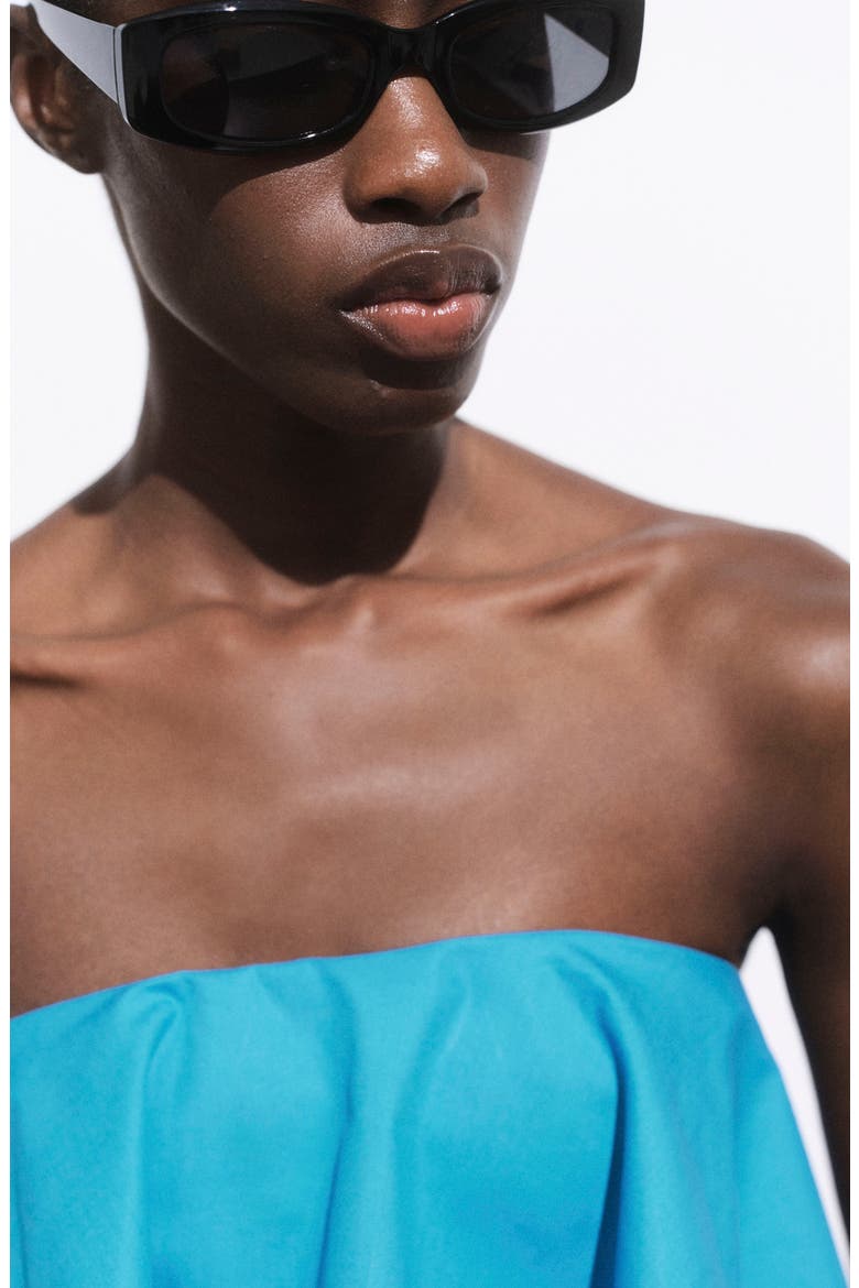 Strapless Ruffle Top, Alternate, color, BLUE