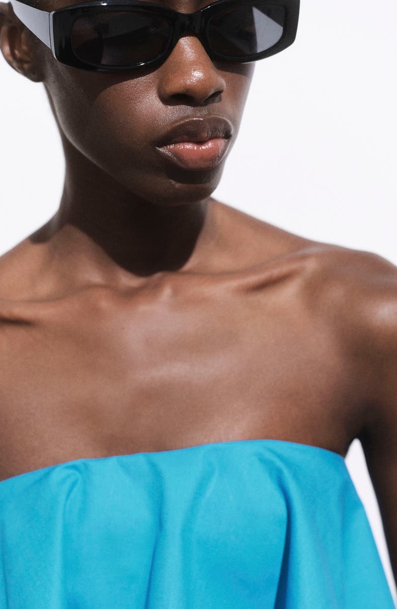 MANGO Strapless Ruffle Top, Alternate, color, Blue