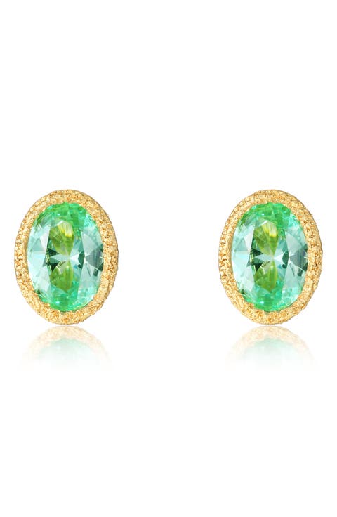 Lab Grown Green Sapphire Stud Earrings