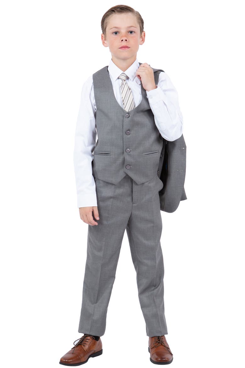 Kids' Earth Tan Five-Piece Sharkskin Suit, Alternate, color, Grey Slate